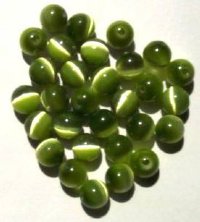 30 6mm Round Olive Fiber Optic Cats Eye Beads